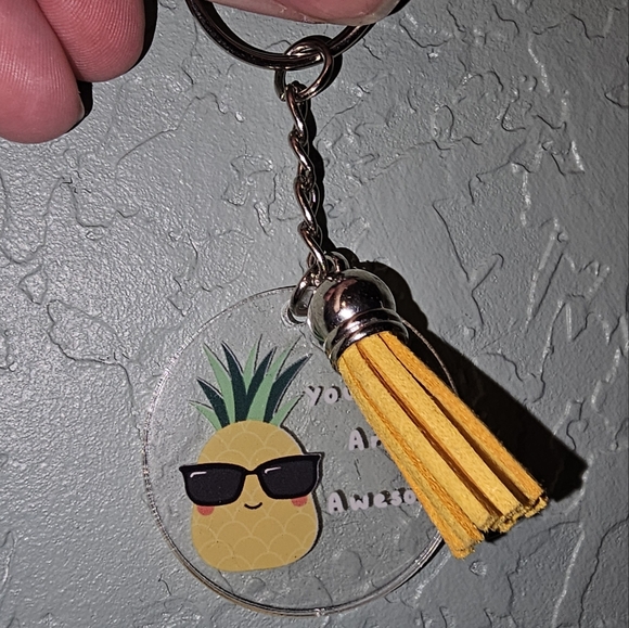 Cute "You Are Awesome" Pineapple Yellow Tassle Keyring - Picture 3 of 3